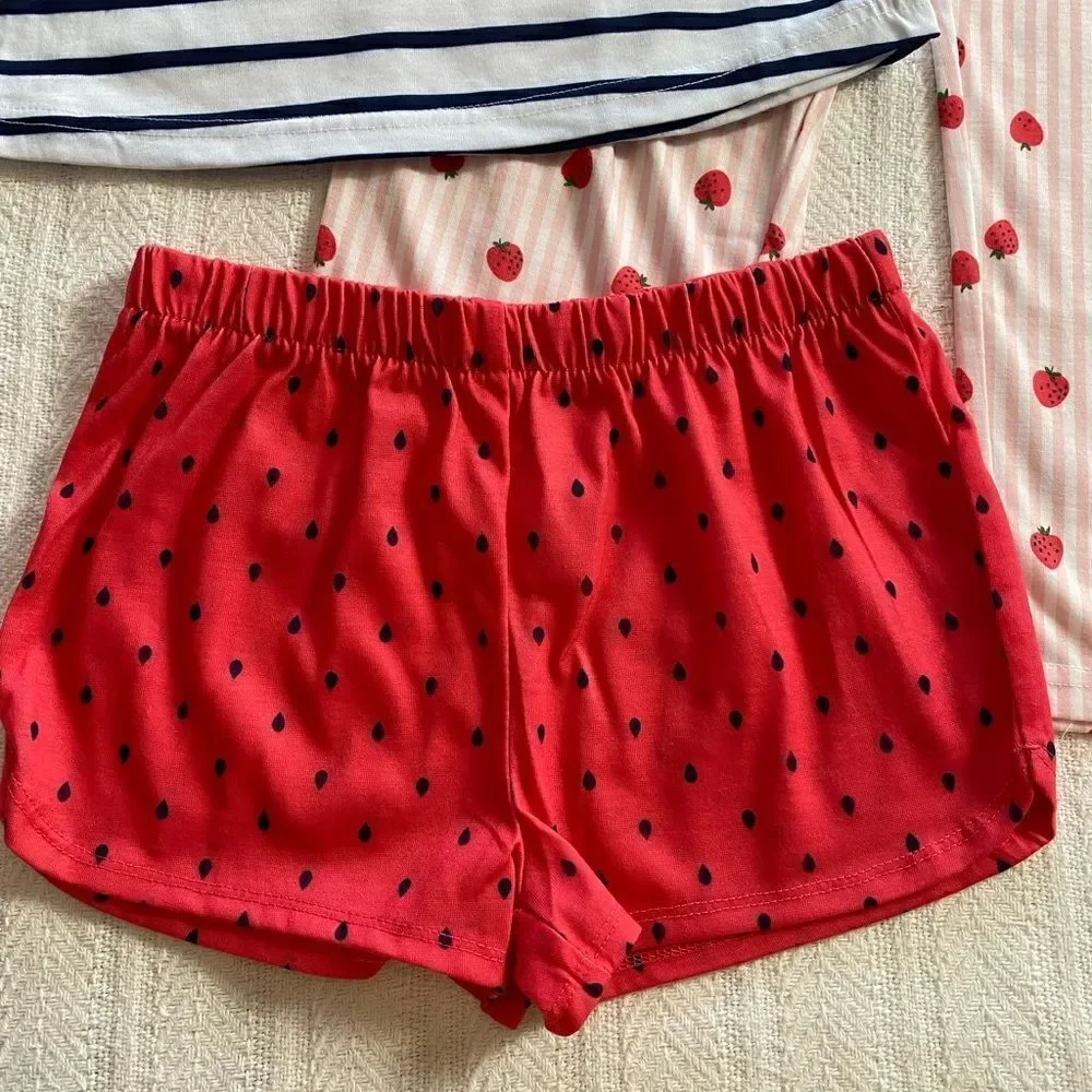 CARTER'S Girls Strawberry Top, Shorts and Pants Pajama  Set